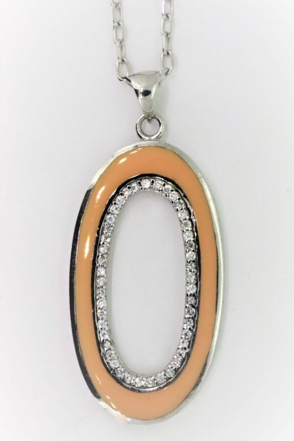 Anhänger 925 Sterlingsilber rhodeniert + Oval und orangfarben emaliert und Zirconia – Bild 2