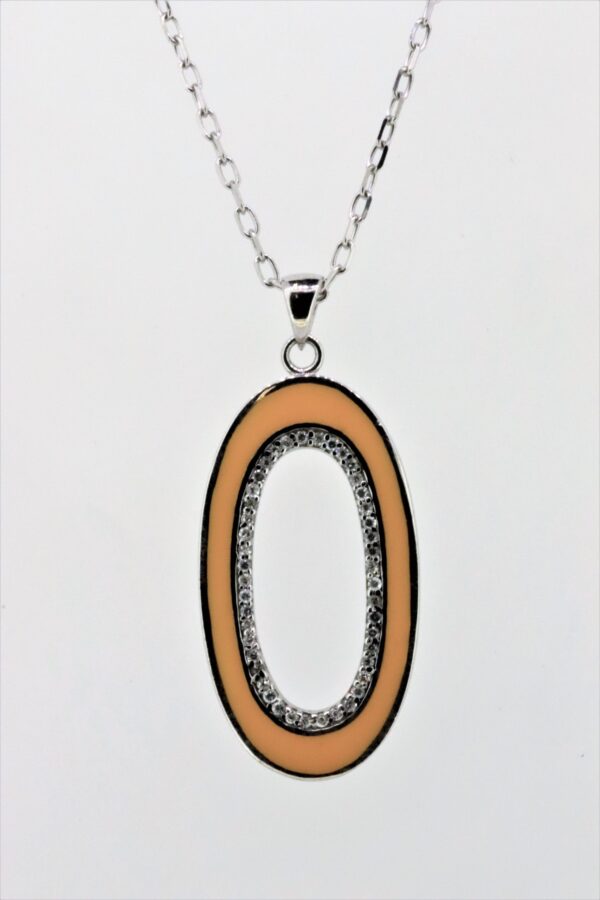 Anhänger 925 Sterlingsilber rhodeniert + Oval und orangfarben emaliert und Zirconia