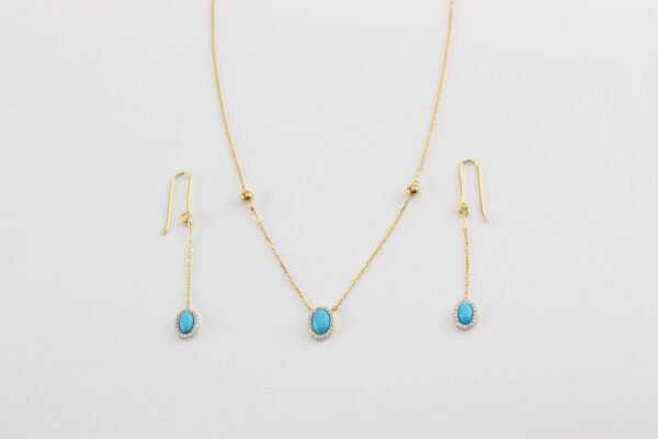 Set in Gelbgold mit Türkis und Zirkonia