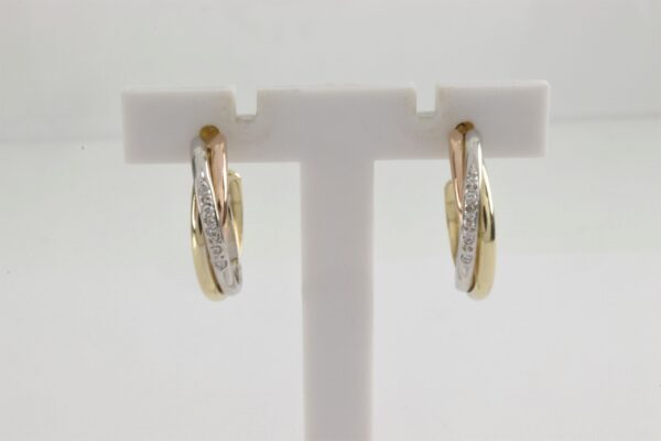 Feine Ohrstecker in Tri-Color mit Diamant – Bild 4