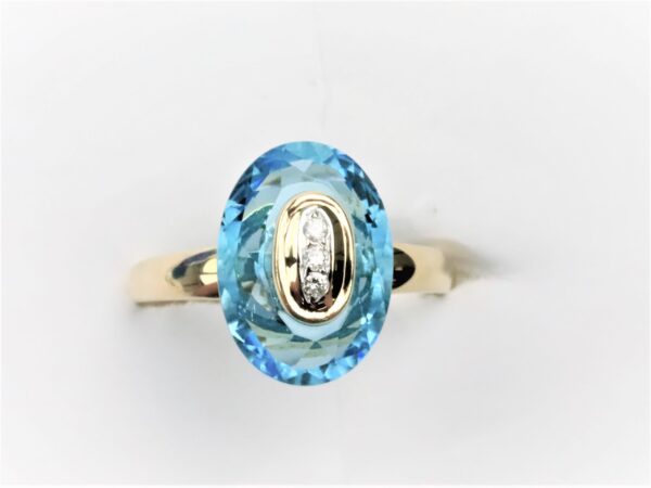 Ring in Gelbgold mit 3 Diamanten und Aquamarin – Bild 3