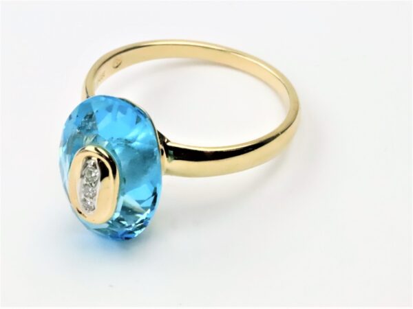 Ring in Gelbgold mit 3 Diamanten und Aquamarin – Bild 5