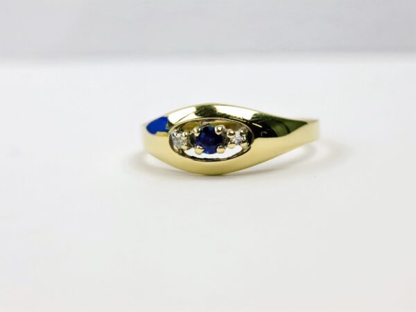 Ring in Gelbgold  mit Diamanten und Saphir – Bild 3
