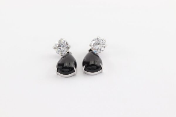 Ohrstecker  mit Onyx  und Zirkonia  in Sterlingsilber rhodiniert – Bild 3