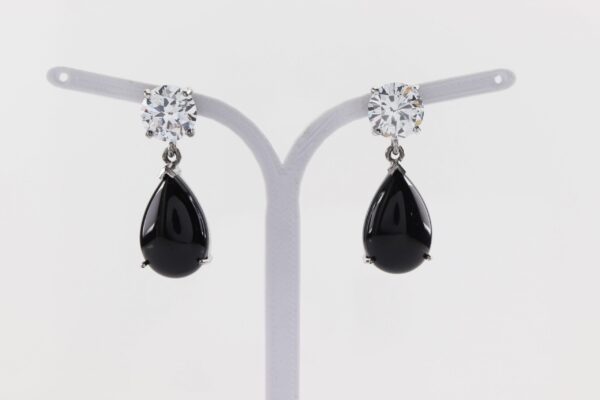 Ohrstecker  mit Onyx  und Zirkonia  in Sterlingsilber rhodiniert