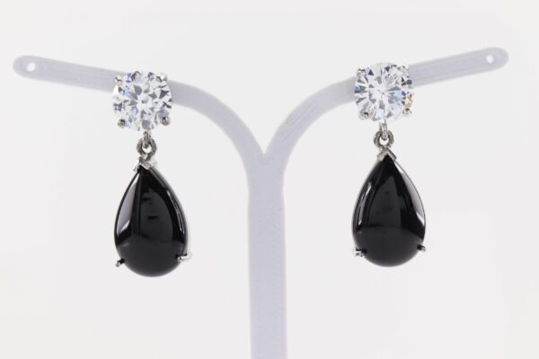 Ohrstecker  mit Onyx  und Zirkonia  in Sterlingsilber rhodiniert – Bild 5