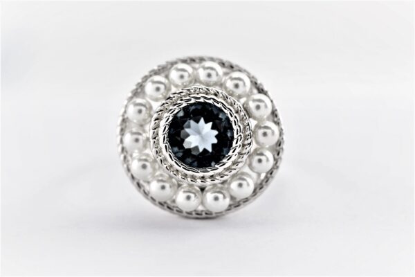 Ring in Sterlingsilber rhodiniert mit Perle und Aquamarin – Bild 3