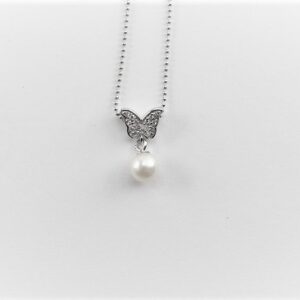 Kette  in Sterlingsilber rhodiniert mit Perle