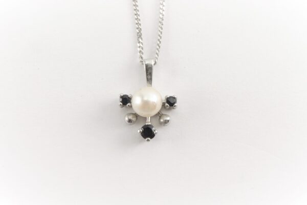 sehr schönes Collier mit Perle und Saphier in Sterlingsilber – Bild 3