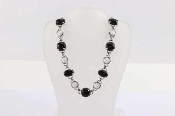 Collier  Sterlingsilber  rhodiniert  mit Onyx + Achat – Bild 4