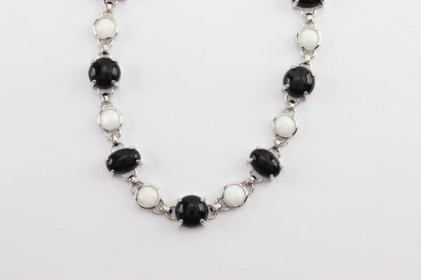 Collier  Sterlingsilber  rhodiniert  mit Onyx + Achat