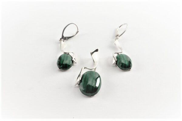 sehr schönes Schmuckset in Silber mit Malachit