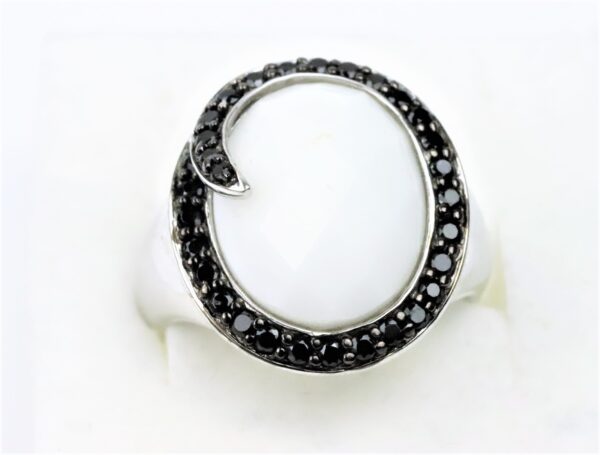 Ring Sterlingsilber rhodiniert mit weißem Achat – Bild 2