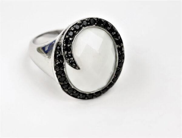 Ring Sterlingsilber rhodiniert mit weißem Achat – Bild 4