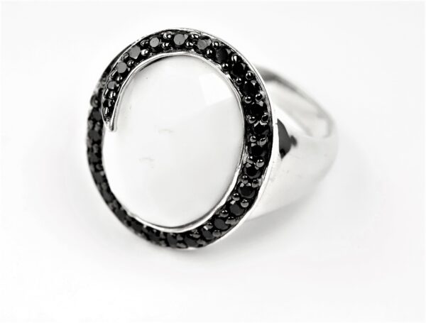 Ring Sterlingsilber rhodiniert mit weißem Achat – Bild 5