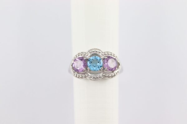 Ring mit Amathyst und Aquamarin in Sterlingsilber rhodiniert  Größe  52