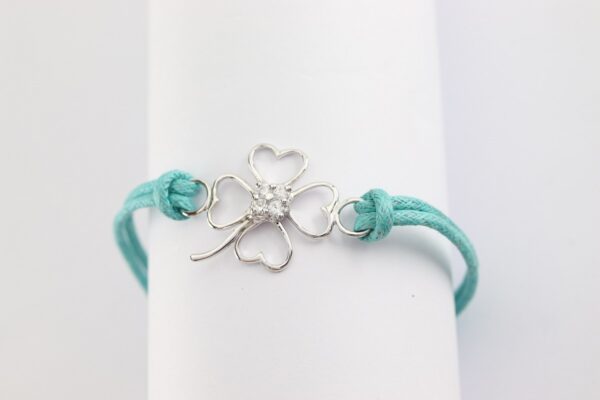 schönes Armband in Sterlingsilber mit Stoffband türkis