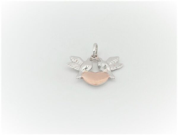 feines Collier Herz mit Tauben  in Sterlingsilber