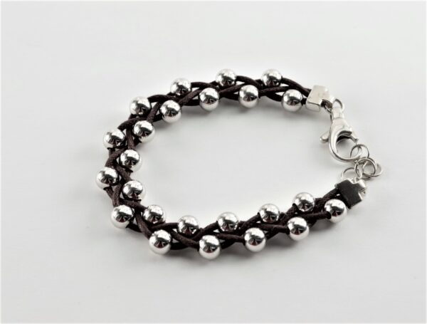 sehr stabiles Armband mit Stoffband und Silberkugeln – Bild 4