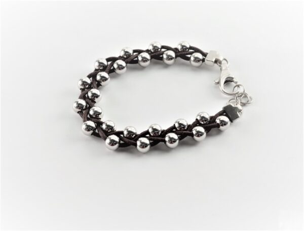sehr stabiles Armband mit Stoffband und Silberkugeln – Bild 5