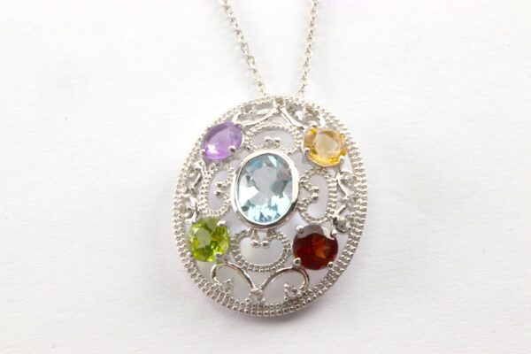 sehr feines Collier in Sterlingsilber mit echten Steinen – Bild 3