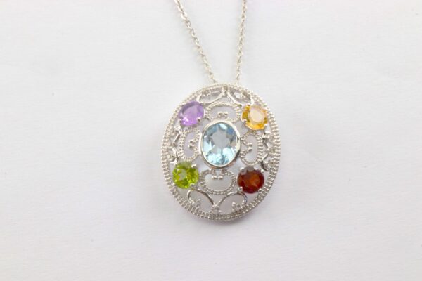 sehr feines Collier in Sterlingsilber mit echten Steinen – Bild 4