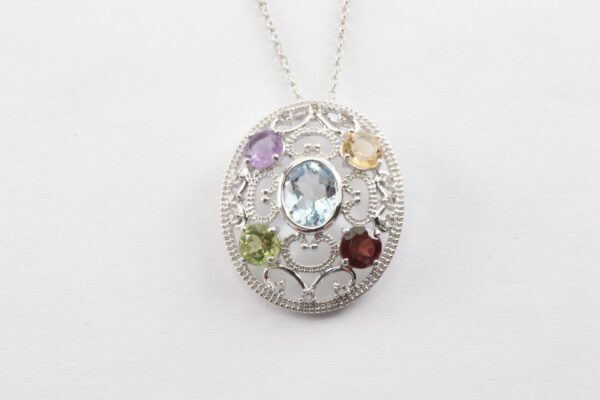 sehr feines Collier in Sterlingsilber mit echten Steinen – Bild 5