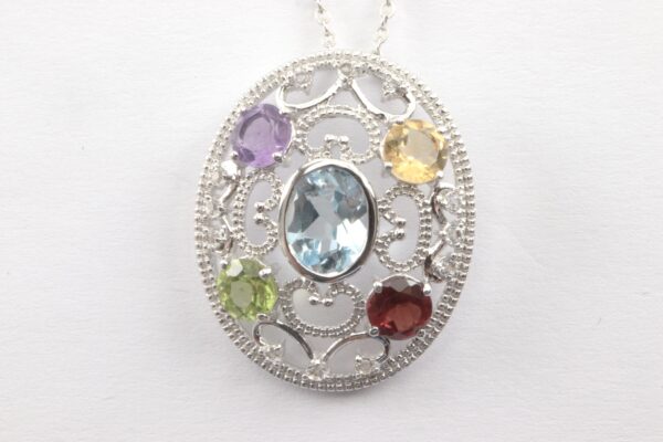 sehr feines Collier in Sterlingsilber mit echten Steinen – Bild 6