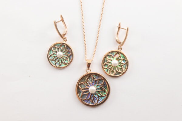 Schmuckset in Sterlingsilber mit Rotgold vergoldet