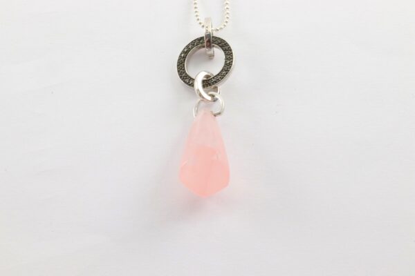 Collier in Sterlingsilber mit Rosenquarz  und schwarzen Zirkonia – Bild 4