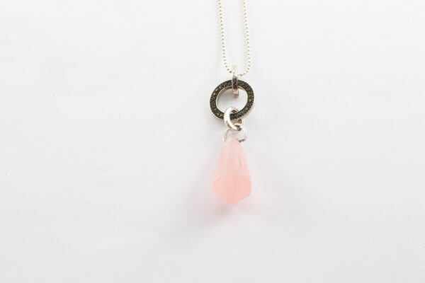 Collier in Sterlingsilber mit Rosenquarz  und schwarzen Zirkonia – Bild 5