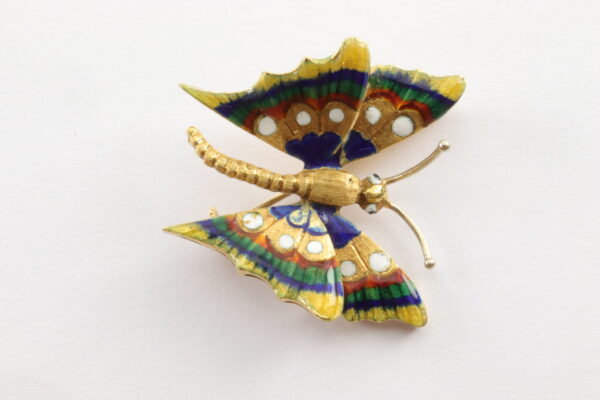 wunderschöner Schmetterling Brosche in Gelbgold – Bild 2