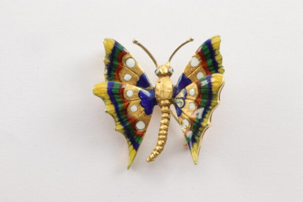 wunderschöner Schmetterling Brosche in Gelbgold – Bild 3