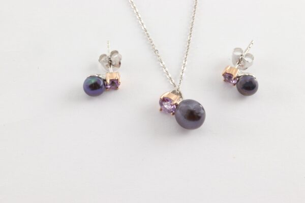Schmuckset in Sterlingsilber mit Tahitiperle z.T. vergoldet – Bild 5