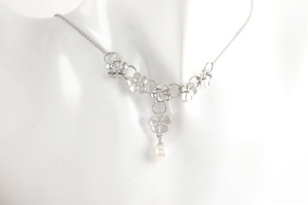 Collier in Sterlingsilber mit Perle z.T. mattiert – Bild 3