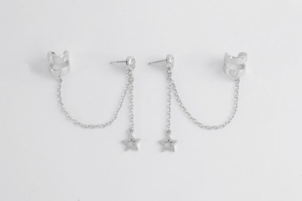 Ohrstecker und Ohrspange in Sterlingsilber mit Diamant