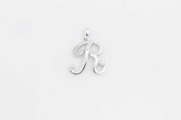 Buchstabe "R" in Sterlingsilber rhodiniert mit Diamant