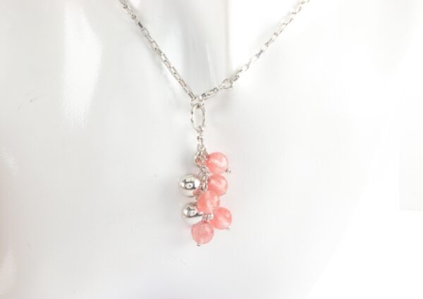Collier in Sterlingsilber rhodiniert mit Rosenquarz