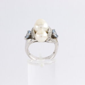 Ring in Sterlingsilber rhodiniert mit Aquamarin und Perle