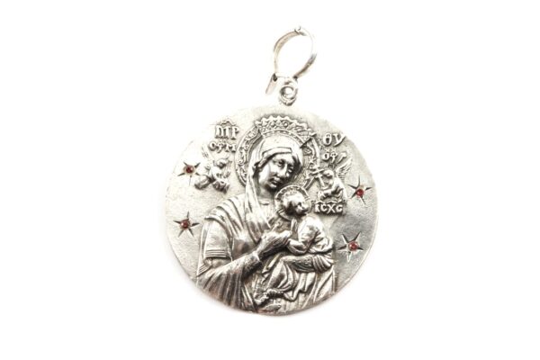 Maria mit Jesus in Sterlingsilber mit Granaten