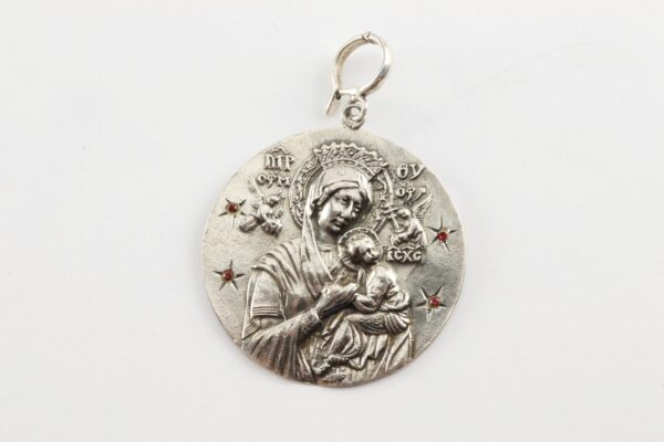 Maria mit Jesus in Sterlingsilber mit Granaten – Bild 3