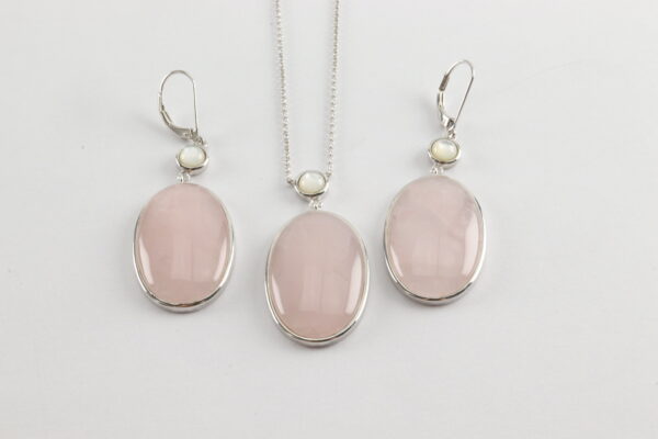 Schmuckset in Sterlingsilber  mit Rosenquarz