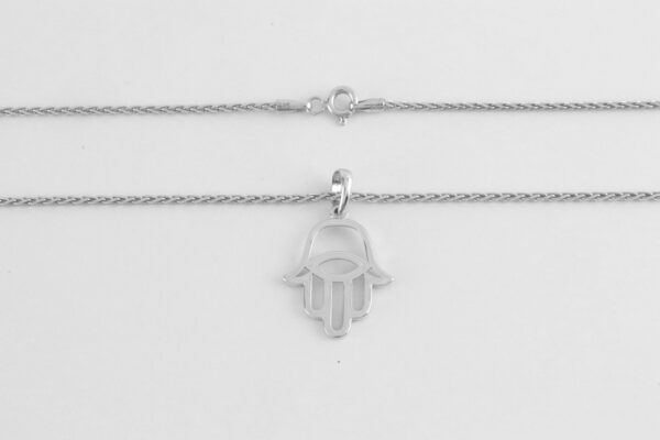 Collier mit Hand und leicht geflochtener Kette in Weißgold – Bild 3