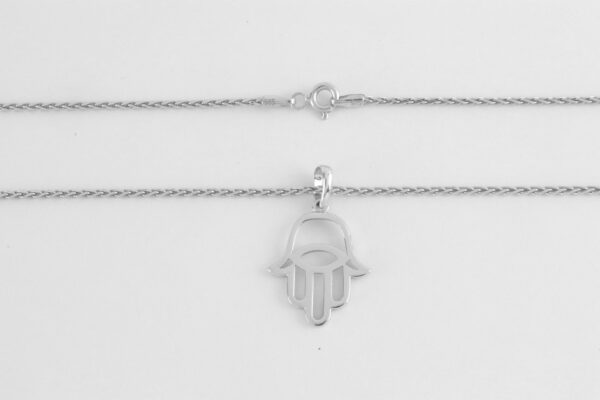 Collier mit Hand und leicht geflochtener Kette in Weißgold – Bild 4