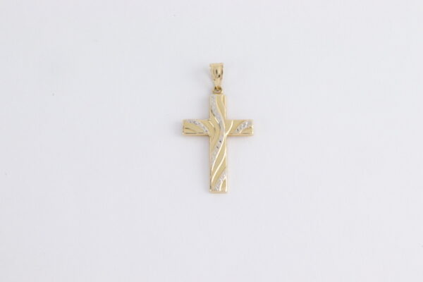 Kreuz in Gelbgold mit Designe in Weißgold
